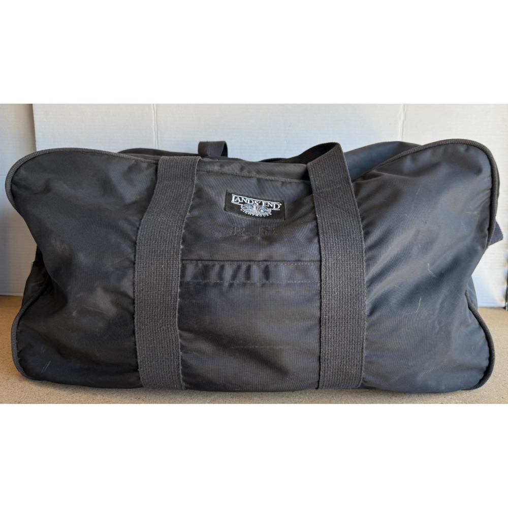 Lands' End Lighthouse Vtg USA Made XL 30" Black Duffel Weekend Bag  Gym Travel